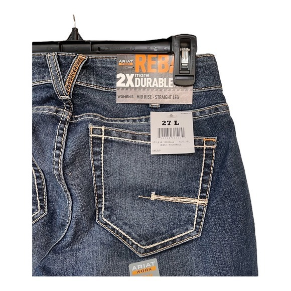Ariat® Ladies Rebar DuraStretch Riveter Straight Leg Jeans Mid Rise 27 Long - Picture 7 of 9